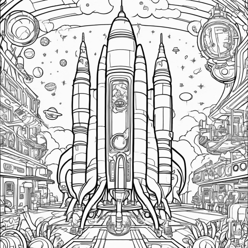 Rockets coloring page, level 3 Detailed