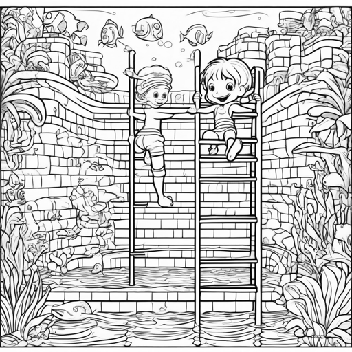 Swimming coloring page, level 3 Detailed
